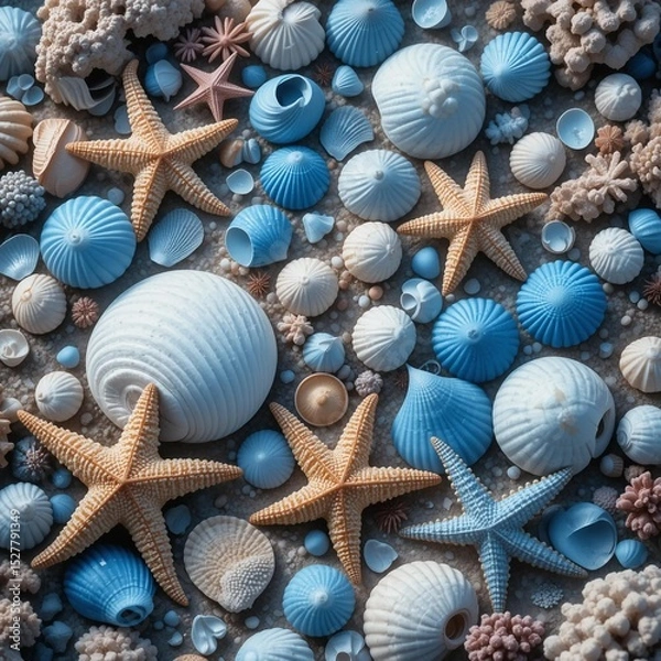 Obraz Underwater treasures showcase vibrant seashells and starfish in a serene coastal environment