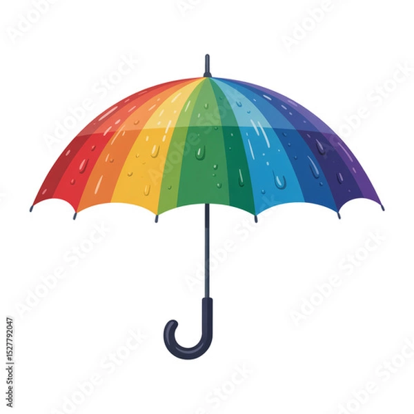 Fototapeta A colorful umbrella with rainbow stripes and water droplets on a black isolated background image view