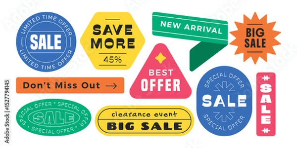 Fototapeta Colorful sale stickers, patch, badge collection. Trendy online promotion tag discount.