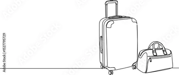 Obraz continuous single line drawing of luggage, suitcase and travel bag, line art vector illustration