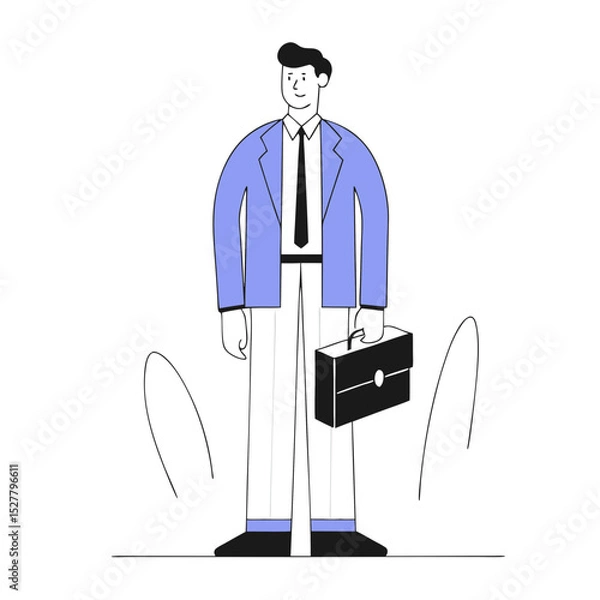 Fototapeta Confident Businessman Holding Briefcase in Flat Style
