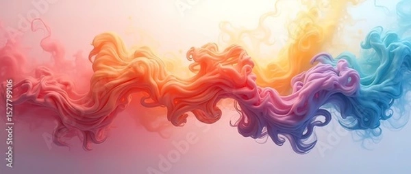 Fototapeta The banner virtual renders rainbow colored particle smoke, from an eye-pleasing masterpiece. LGBTQ concept, pride month
