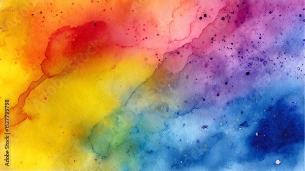 Fototapeta Colorful watercolor washes blend seamlessly, creating a vibrant and dynamic abstract painting with a speckled texture