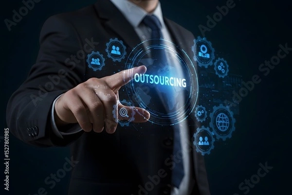 Fototapeta Outsourcing Global recruitment HR concept on virtual screen, Generated AI