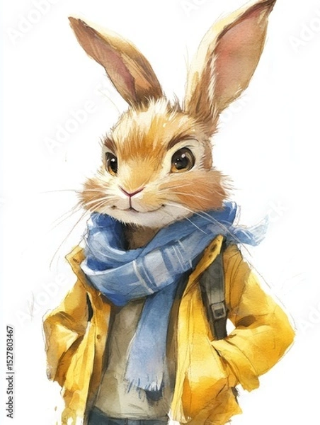 Obraz Cartoon rabbit sitting. Cute bunny illustration isolated on white background