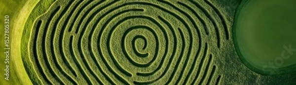 Obraz Aerial View of Green Corn Maze with Circular Design, Farming , Maze