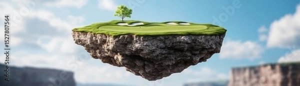Obraz Floating Golf Island Fantasy Landscape with Green Course and Tree, Golf , Fantasy