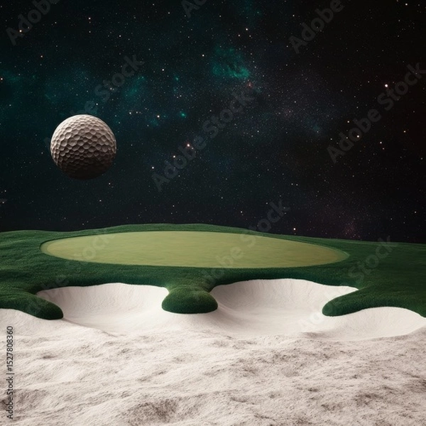 Obraz Golf Ball Moon Surreal Space Golf Course with Sand Bunker, Space , Fantasy
