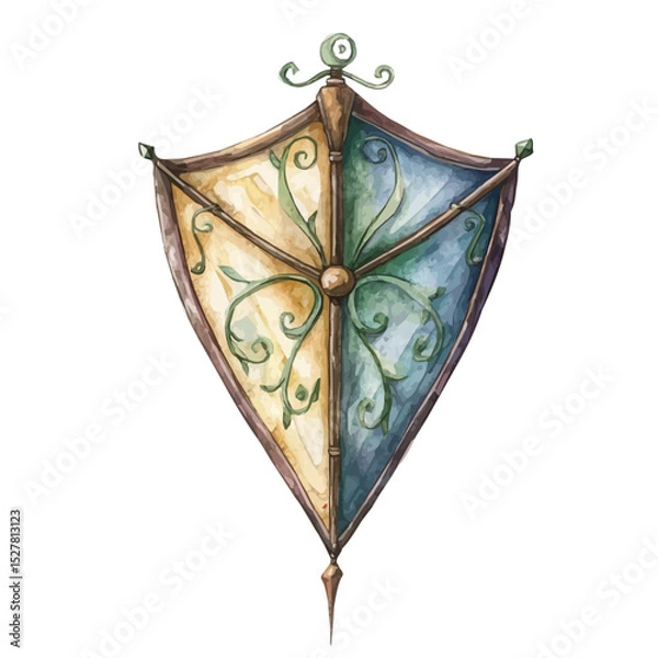 Fototapeta watercolor vector of Kite Shield, high quality, isolated on a white background.