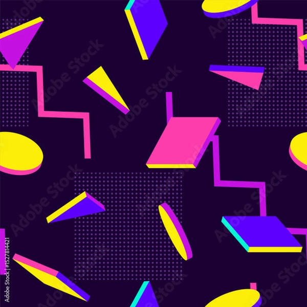Obraz Colorful 80s Memphis Seamless Pattern with Geometric Shapes