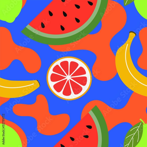 Obraz Seamless Summer Fruit Pattern. Vector Background