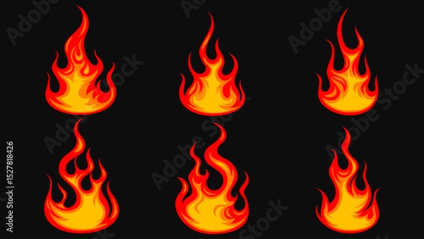 Obraz Flame Icons Set. Vector Fire Collection on Black Background