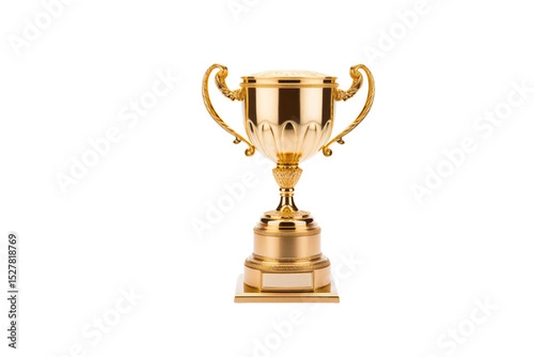 Fototapeta A gleaming golden trophy with ornate details stands on a transparent background, symbolizing achievement and victory. background removed