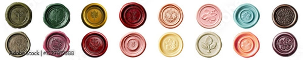 Fototapeta Wax seals in botanical and antique with colorful finishes isolated on transparent background