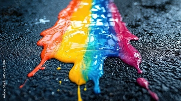 Fototapeta A vivid splash of paint on the ground, bursting with rainbow hues. 