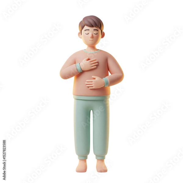 Fototapeta 3D character doing mindful breathing exercise