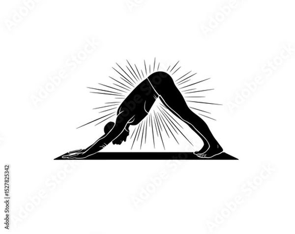 Fototapeta Girl doing yoga icon vector in black color with white background. Girl doing exercise icon.
