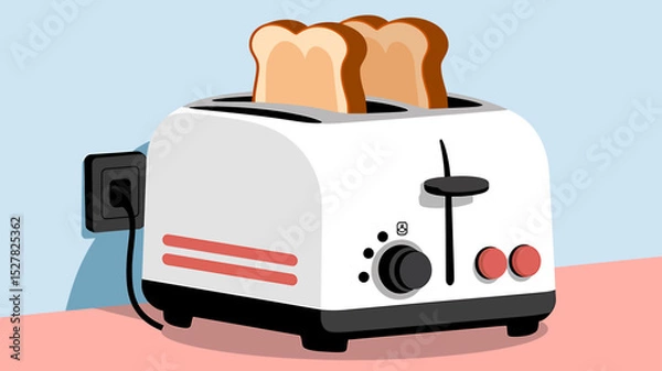 Fototapeta Toaster flat vector isolated on blue. Bread toaster vector illistration.