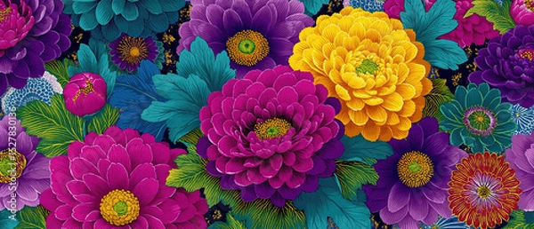 Fototapeta fondo abstracto de flores pintado al estilo retro japonés