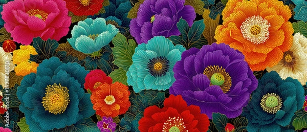 Fototapeta fondo abstracto de flores pintado al estilo retro japonés
