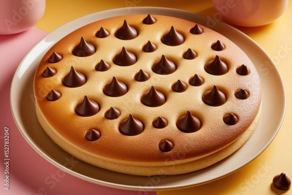 Fototapeta Chocolate chip basque cheesecake on a colorful background with pastel tones