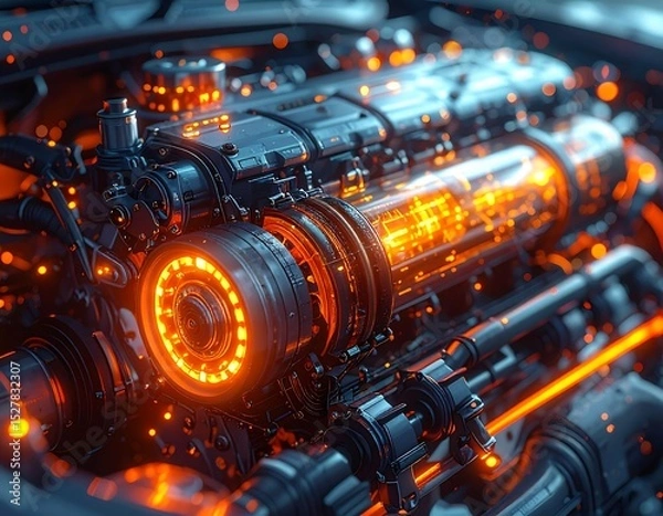 Obraz Futuristic engine with glowing components