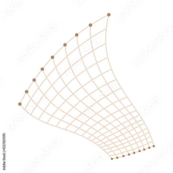 Fototapeta Fish net icon, isolated fishnet and fish scoop. Mesh tool used for catching. Device for safely transferring fish from one container to another or water. Vector cartoon illustration