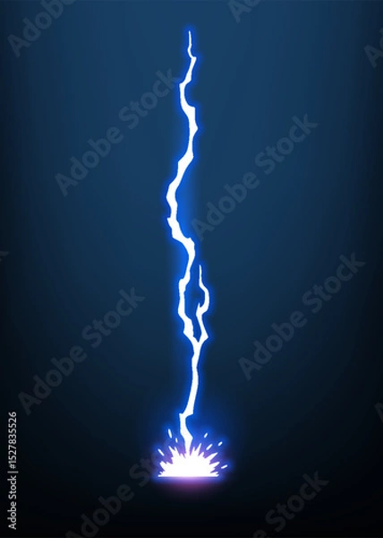 Fototapeta Lightning animation with sparks. Electricity thunderbolt danger, light electric powerful thunder. Bright energy effect, vector illustration