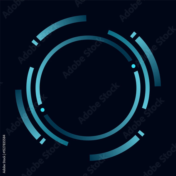 Fototapeta Hud round frame or border, sci fi circular neon element for digital ui game interface. Futuristic data UI display button. Vector radar for aim control target and navigation