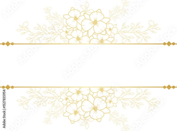 Fototapeta Gold Flower Line Art Frame Border