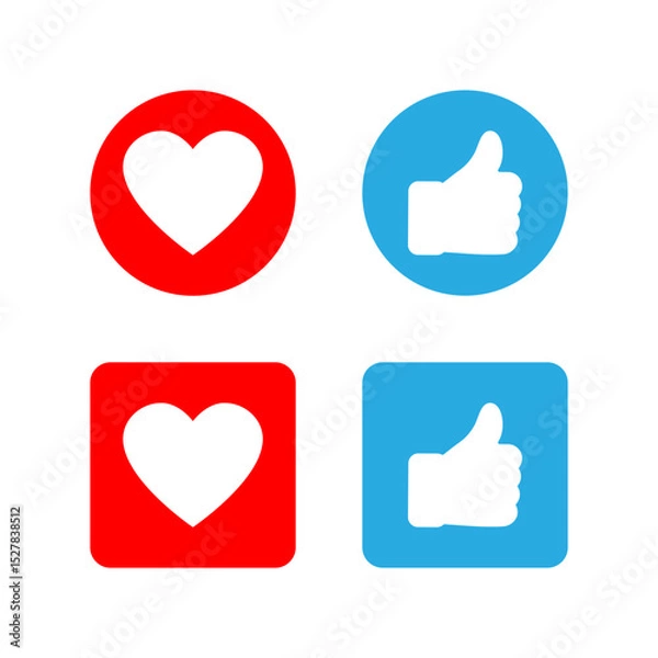 Obraz Vector illustration of Like Heart and Thumbs Up icon set isolated on transparent background