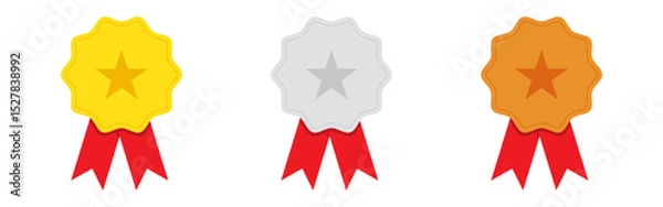 Obraz Vector illustration of Gold, Silver and Bronze Medal icon set isolated on transparent background