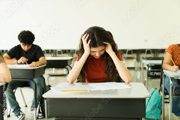 Obraz Students concentrating on high school admission test