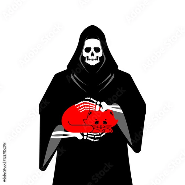 Fototapeta Grim Reaper Holding Cat. Death with a cat in his arms