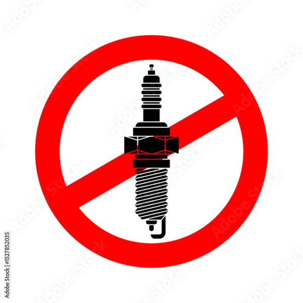 Fototapeta Stop Spark plug. Ban Car accessory. Red prohibitory sign