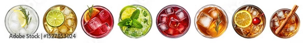 Fototapeta PNG Colorful refreshing assorted beverages lineup, element set on transparent background