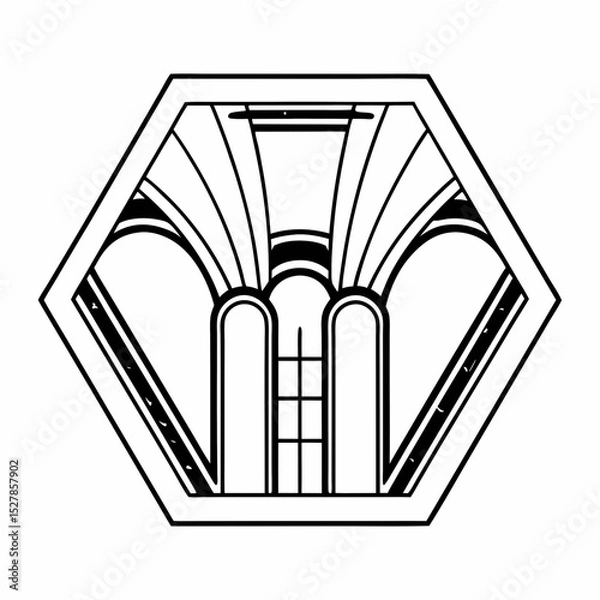 Obraz Vector illustration of an old Greek church building with classic ancient architecture design, stone walls, arched doors, and vintage pillars