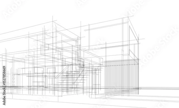 Fototapeta architectural drawing 3d vector illustration
