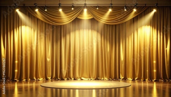 Obraz 金色のゴールドカーテンと舞台・劇場　スポットライト