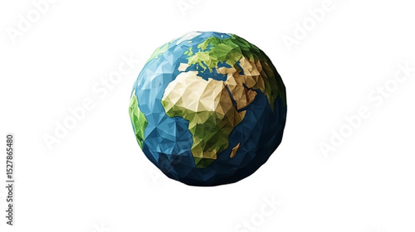 Fototapeta A polygonal Earth glows symbolizing digital unity on a on transparent background