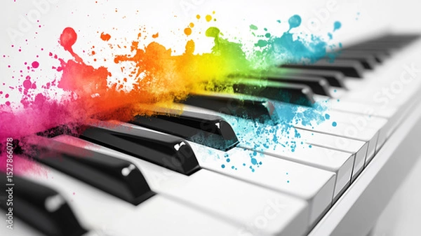 Fototapeta Piano With a colorful Ink Splash isolated on a white background