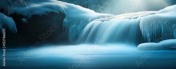 Obraz Serene waterfall cascading over rocks surrounded by tranquility and natural beauty.