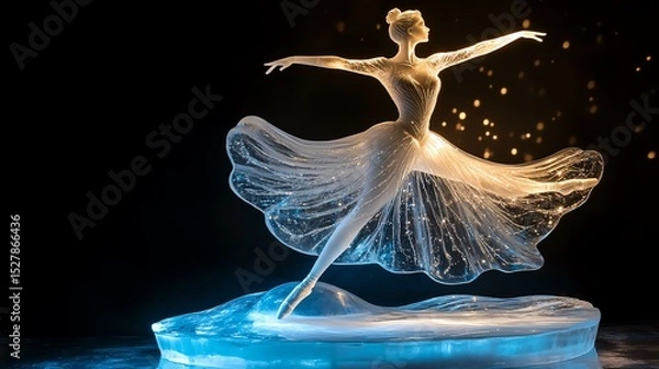 Obraz A graceful ice sculpture of a ballet dancer in motion, illuminated by soft lights.