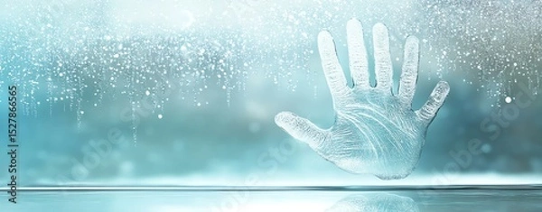 Obraz A serene handprint against a misty background, evoking feelings of tranquility and reflection.
