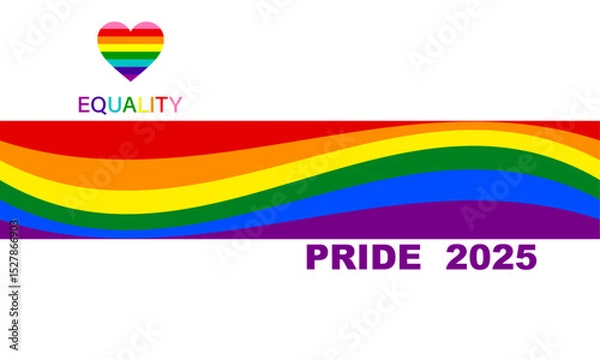 Obraz Gay Pride 2025 Wave Rainbow Flag LGBTQIA template. Equality, Inclusivity. Pride Banner with LGBT Flag sign. Pride Month. Colorful design element frame border vector isolated on white background