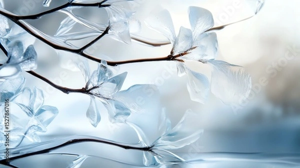 Obraz Delicate frosted flowers on a serene background, capturing winter's beauty and elegance.