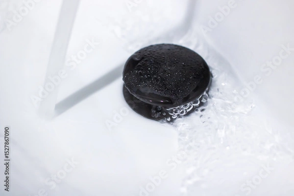 Fototapeta Envision a black hole situated inside a sink where water is rushing out