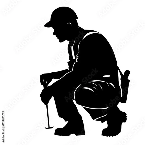 Obraz a black silhouette of an old man with a walking stick black, cane, man, old, silhouette, sit, sit on, stick , Generative art.