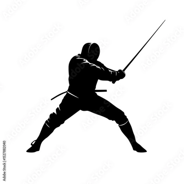 Obraz a black silhouette of a man holding a sword black, hand, hold, man, silhouette, sword , Generative art.