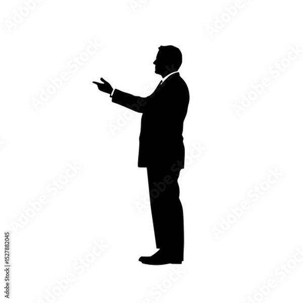 Obraz black silhouette of a man in a suit talking on the phone black, businessman, hand, man, phone, silhouette, stand, suit, talk , Generative art.